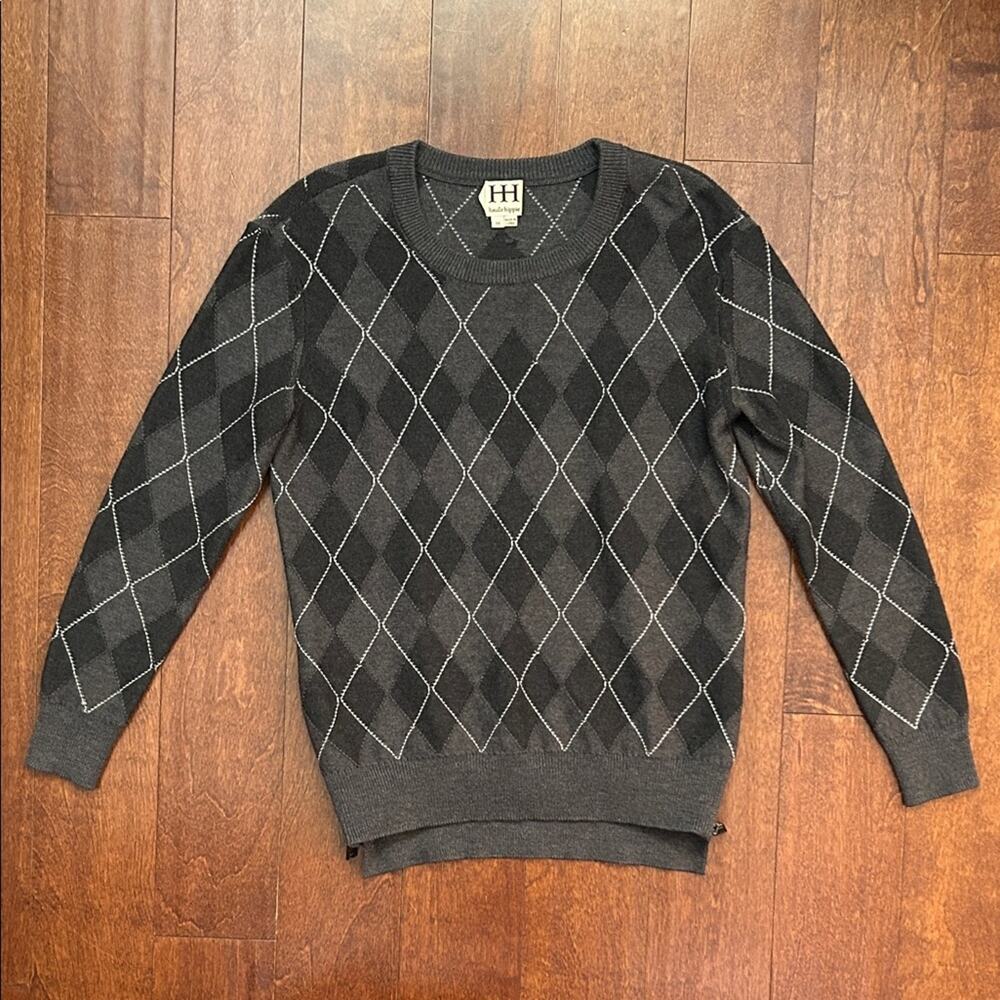 Haute Hippie Women’s Gray Merino Wool Argyle Sweater with Side Zippers, Size Med